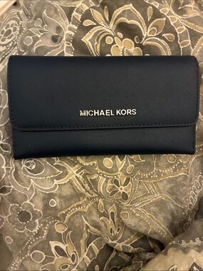 Michael Kors Dark Navy Saffiano Continental Wallet with Gold Logo